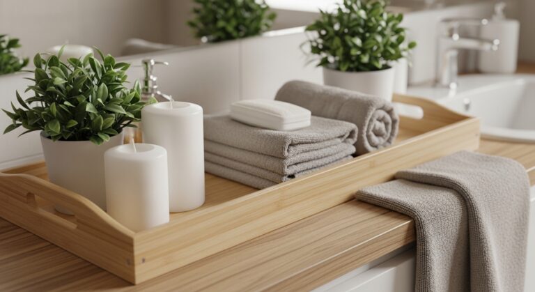 7 Warm Bathroom Wood Tray Decor Ideas to Copy